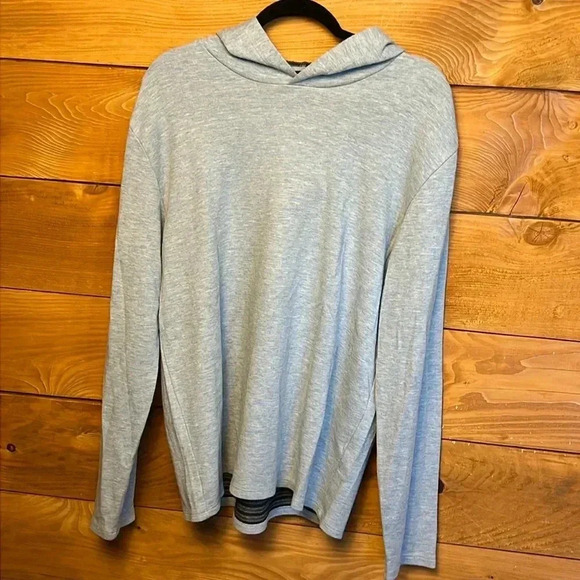 Vince Mens hooded pullover gray light blue stripes Lg cotton Modal Polyester Y2K - Picture 1 of 9